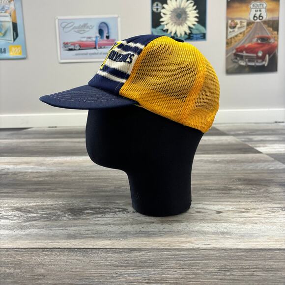 University of Michigan Trucker Hat Cap 80s 3 Stripe Foam Mesh Navy Blue Vintage‎ - Picture 3 of 10